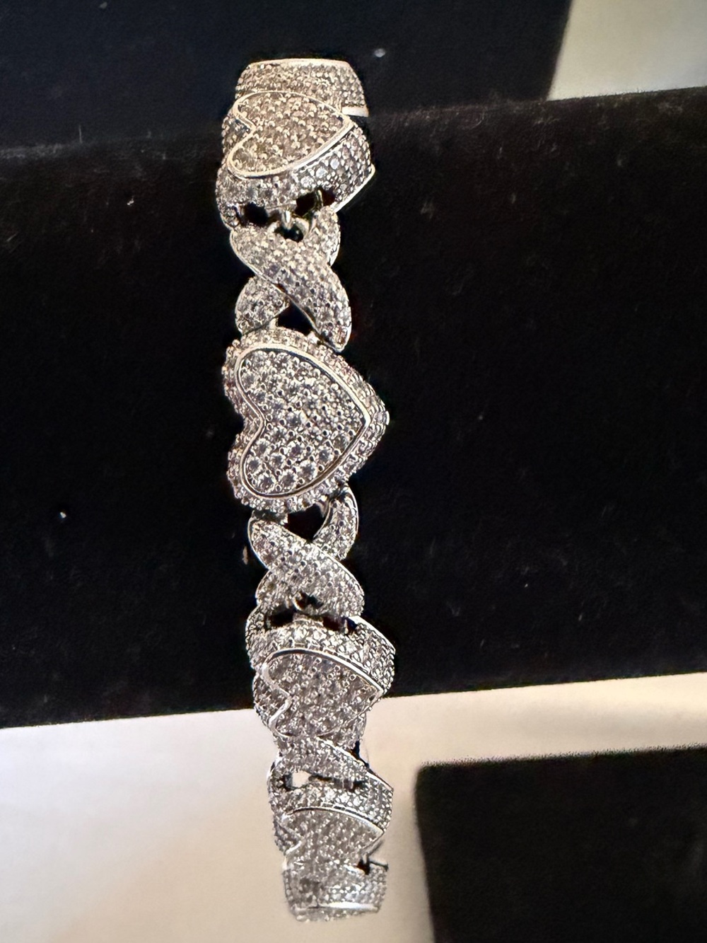 Ping Silver Heart Pavé Link Bracelet with Crystal Accents